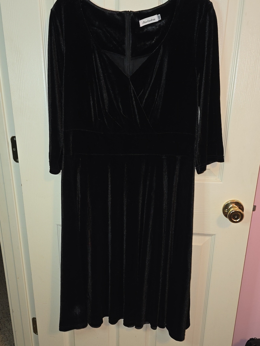 Madison Black Velvet Wrap-Front Midi Dress